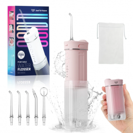 Máy tăm nước không dây mini JTF with 5 Jet Tips and Travel Bag, 3+DIY Modes 230ML Telescopic Tank Portable Rechargeable Water Pick Dental Oral Irrigator, Pink