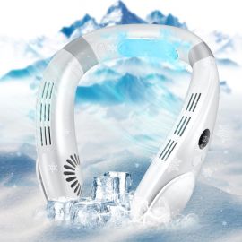 Quạt đeo cổ có tấm làm mát｜Máy điều hòa không khí đeo cổ di động｜Pin sạc 4400mAh｜Hands Free Bladeless Fan for Gym Office Travel Camping｜3 Speed Personal Cooling Fan