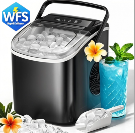 Máy làm đá Auseo Countertop, Máy làm đá di động có chức năng tự làm sạch,  26Lbs/24H, 9 Ice Cubes Ready in 6 Mins, for Home/Kitchen/Bar