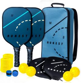 Bộ vợt Pickleball kèm túi đựng và vỏ bọc MB Runest - Lightweight Rackets with Composite Honeycomb Core, Premium Graphite Face, Covers, Extra Grips & 4 USAPA Approved Outdoor Balls