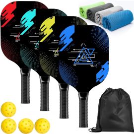 Bộ vợt pickleball AOPOUL, Pickleball Set with 4 Premium Wood Pickleball Paddles, 4 Cooling Towels, 4 Pickleball Balls & Carry Bag, Pickleball Paddle with Cushion Comfort Grip, Gifts for Men Women