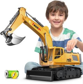 Bộ đồ chơi Xe Xúc Đào Điều Khiển Từ Xa with Metal Bucket & Dozer Blade, 15-Channel RC Excavator Toys for Boys 6+ Kids Adults Construction Vehicles