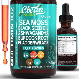 Viên uống bổ sung Clean Nutra Organic Sea Moss Drops |Black Seed Oil Irish Seamoss Ashwagandha Burdock Root & Bladderwrack - Multimineral Liquid Vegan for Gut Heath Energy Skin Immune Support & Hair