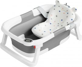 Bồn tắm em bé có thể gấp gọn, Bồn tắm em bé có đệm mềm & nhiệt kế, Baby Bathtub Newborn to Toddler 0-36 Months,Portable Travel Baby Tub