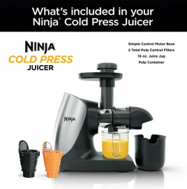 Máy ép trái cây Ninja Cold Press Juicer Pro Máy ép chậm mạnh mẽ, Total Pulp Control, Cloud Silver, JC100, 150 watts