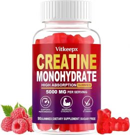 Creatine Monohydrate Gummies Infused with 5g Creatine for Men and Women, Chewables Creatine Monohydrate for Muscle Strength, Muscle Builder, Energy Boost, Pre-Workout Supplement(90 Count)-Raspberry