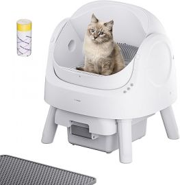 Autoscooper 11 Open-Top Self Cleaning Cat Litter Box, Automatic Cat Litter Box for Multiple Cats with Trash Bags and Litter Mat Included, White