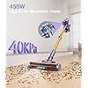 Máy hút bụi không dây, Máy hút bụi dạng gậy mạnh mẽ 450W 40Kpa, Pin sạc lên đến 50 phút, Máy hút bụi cầm tay chống rối nhẹ cho sàn gỗ cứng, thảm, lông thú cưng