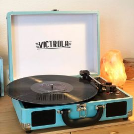 Máy thu âm vali di động Victrola Vintage Bluetooth 3 tốc độ tích hợp Loa | Nâng cấp âm thanh bàn xoay | Bao gồm thêm bút stylus-Turquiso