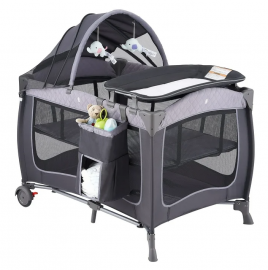 Sân chơi di động Pamo Babe Unisex cho bé bao gồm Wheels, Canopy, Changing Table for Newborn(Grey)