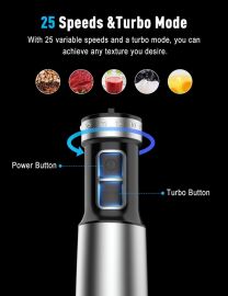 Máy xay sinh tố cầm tay công suất 1000W, Máy xay sinh tố cầm tay bản cập nhật mới năm 2025 với 25 tốc độ, máy trộn cầm tay có dây chống trầy xước, động cơ không chổi than bằng đồng chịu lực cao và hộp quà tặng