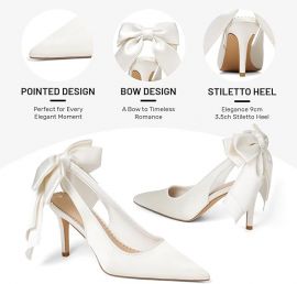 Giày cao gót hở gót Mattiventon dành cho nữ, mũi nhọn, giày cao gót hở mũi có nơ, giày cưới cho cô dâu, váy dạ hội bằng vải satin, giày cao gót