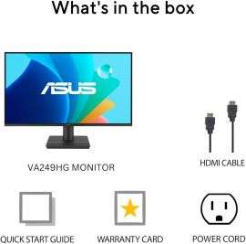 Màn hình chăm sóc mắt ASUS VA249HG 24” (có thể xem 23,8 inch) 1080P – IPS, Full HD, 99% sRGB, Không viền, 120Hz, Đồng bộ thích ứng, 1ms, HDMI, VGA, Ánh sáng xanh thấp, Không nhấp nháy, Có thể treo tường, Bảo hành 3 năm