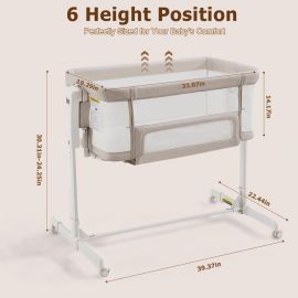 Nôi ngủ cạnh giường cho bé, nôi rung 3 trong 1 có bánh xe, cũi có thể điều chỉnh 6 độ cao với lưới thoáng khí, nệm mềm cho trẻ sơ sinh và trẻ nhỏ