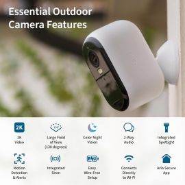 Camera an ninh Arlo Essential 2K | Ngoài trời - Trong nhà | Thế hệ thứ 2 | Không dây với đèn chiếu điểm, Âm thanh 2 chiều, Tầm nhìn ban đêm màu, Phát trực tiếp, Kích hoạt chuyển động, Thông báo thời gian thực - Màu trắng, 3 camera