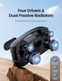 Loa Bluetooth chống nước IPX7, công suất 40W (đỉnh 60) không dây di động có loa siêu trầm, thời gian phát 32 giờ, âm thanh nổi lớn, âm trầm sâu, Bluetooth 5.0 có tay cầm dùng cho hồ bơi, bãi biển, ngoài trời, quà tặng