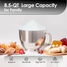 Máy trộn đứng Kitchen in the box, Máy trộn điện nhà bếp 900W 8.5QT, Máy trộn thực phẩm dung tích lớn 6 tốc độ dành cho người nấu ăn tại nhà với máy đánh trứng, móc nhào bột và que đánh phẳng (Màu đen)