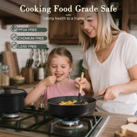 Bộ nồi chảo chống dính Astercook 19 món, Bộ đồ nấu bếp cảm ứng bằng titan đen, Bộ đồ nấu bếp chống dính không độc hại, tốt cho sức khỏe kèm chảo rán, Không chứa PFAS PTFE PFOA PFOS