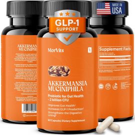 Akkermansia Probiotic | GLP-1 Supplement for Gut Health, Akkermansia Muciniphila, 2 Billion CFU Live Strain for Men & Women (60 Capsules, 1-Pack) - Inulin Prebiotic Fiber, Increases GLP1 Production