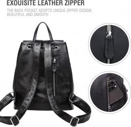 Balo da BOYATU dành cho nữ: Túi xách da thật thông thường khi đi du lịch - Túi đeo vai thời trang dành cho công sở (Màu đen)