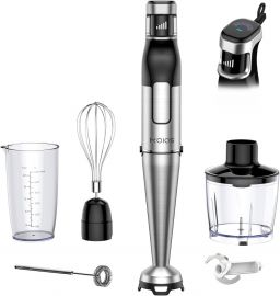 Máy xay sinh tố cầm tay KOIOS, KOIOS Immersion Blender Handheld - Trigger Variable Speed 5-in-1 Immersion Hand Blender 1100W, Anti-Scratch Stainless Steel Shaft, Chopper & Milk Frother, Non-BPA for Soup, Baby Food and Smoothies