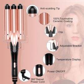 Bộ uốn tóc MAXT 5 in 1, Curling Wand Set Interchangeable Triple Barrel Curling Iron and Curling Brush Ceramic Barrel Wand Curling Iron (0.35-1.25)