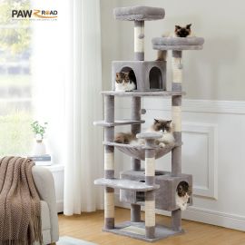 PAWZ Road 73"Cây mèo cho mèo lớn, Tháp chơi nhiều tầng, Căn hộ 7 Cột cào cho mèo Sisal Màu xám