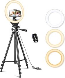 Đèn vòng Sensyne 10'' with 50'' Extendable Tripod Stand, LED Circle Lights with Phone Holder for Live Stream/Makeup/YouTube Video/TikTok, Compatible with All Phones