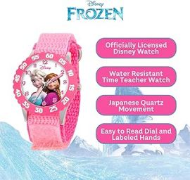 Đồng hồ dành cho bé gái Disney Frozen, Time Teacher for Kids and Toddlers, Pink Bezel & Nylon Strap Watch