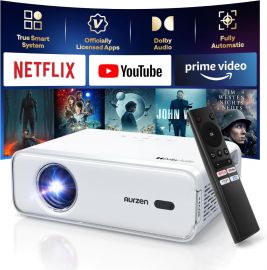 Máy chiếu thông minh EAZZE, EAZZE D1 Smart Projector with WiFi and Bluetooth, Netflix-Officially-Licensed, Auto Focus & Keystone, DoIby Audio, Zoom, Native 1080P Movie, Portable Outdoor Mini Projector, White