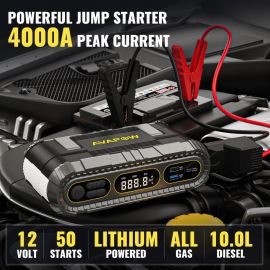 AVAPOW Jump Starter with Air Compressor, máy khởi động pin 4000A (cho tất cả các loại xăng hoặc dầu diesel lên đến 10L), máy bơm lốp kỹ thuật số 150PSI có đèn khẩn cấp