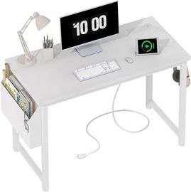 Bàn trắng có ổ cắm điện Lufeiya 39 inch, 40 inch Teen Study Table Home Office Work Writing Desks with Charging Station Outlets Built in, White