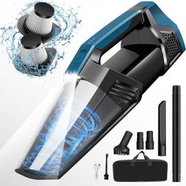 Cordless Car Vacuum, nhẹ, công suất cao, có đèn LED, máy hút bụi cầm tay cho ô tô, văn phòng tại nhà và lông thú cưng, màu đen, xanh dương