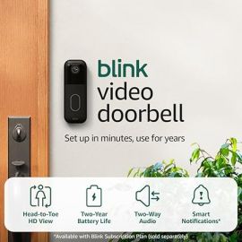 All-new Blink Video Doorbell + Outdoor 4 XR – Camera an ninh thông minh không dây, pin dùng được hai năm, có thể hoạt động trong phạm vi lên đến 400 feet (khoảng 122 mét) từ nhà bạn với phạm vi mở rộng. Bao gồm Mô-đun đồng bộ hóa XR.