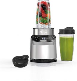 Ninja | Blender | Nutri Pro | Máy xay sinh tố dùng một lần | Dùng cho sinh tố, sốt Salsa, sữa lắc và đồ uống đông lạnh | Bao gồm 2 cốc sinh tố và nắp | Xay đá, trái cây và rau củ | Bạc | BN401