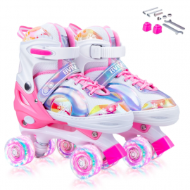 Bvivok Roller Skates for Girls Size (M: 2.5-6.5), 4 Sizes Adjustable, with Light up Wheels (Pink)
