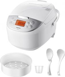 Nồi cơm điện Toshiba 6 Cup Uncooked – Japanese Rice Cooker with Fuzzy Logic Technology, 7 Cooking Functions, Digital Display, 2 Delay Timers and Auto Keep Warm, Non-Stick Inner Pot, White