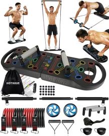 Dụng cụ Gym HOTWAVE Portable Exercise Equipment with 16.20 in 1 Push Up Board Fitness,Resistance Bands with Ab Roller Wheel,Home Workout for Men
