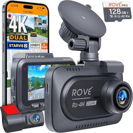 ROVE R2-4K DUAL Dash Cam Front and Rear, Cảm biến STARVIS 2, Tặng kèm thẻ nhớ 128GB, WiFi 5G - Tốc độ tải xuống nhanh nhất lên đến 20MB/giây với ứng dụng, Camera hành trình 4K 2160P/FHD cho ô tô, Màn hình IPS 3", Chế độ đỗ xe 24 giờ