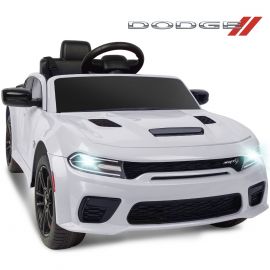 Xe điện Dodge cho trẻ em, 12V Licensed Dodge Charger SRT Powered Ride On Toys Cars with Parent Remote Control, Electric Car for Girls 3-5 w/Music Player/LED Headlights/Safety Belt, White