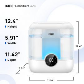 Máy tạo độ ẩm Dreo, Dreo 6L Top Fill Humidifiers for Bedroom, 60H Runtime, 28 dB Quiet Supersized Cool Mist Humidifiers for Large Room, Air Humidifier for Home, Baby, Plant, Indoor, Night Light, Ultrasonic