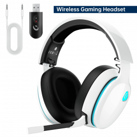 Tai nghe chơi game không dây Ecomoment dành cho PS5, PS4, PC, Switch, Mac có Bluetooth 5.2, 2.4GHz USB Gaming Headphones with Detachable Noise Canceling Mic,Stereo Sound,3.5mm Wired Mode for Xbox Series,White  