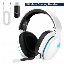 Tai nghe chơi game không dây Ecomoment dành cho PS5, PS4, PC, Switch, Mac có Bluetooth 5.2, Tai nghe chơi game USB 2,4 GHz có Mic khử tiếng ồn có thể tháo rời, Âm thanh nổi, Chế độ có dây 3,5 mm cho Xbox Series, Màu trắng