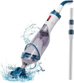 Pool Vacuum for Above Ground Pool with a Telescopic Pole, thời gian chạy lên đến 1 giờ, máy hút bụi hồ bơi cầm tay sạc lại T403 với lực hút mạnh lên đến 18,5 gallon/phút, lý tưởng để hút lá cây, mảnh vụn