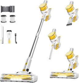 Cordless Vacuum Cleaner for Home, Máy hút bụi dạng gậy mạnh mẽ có pin sạc, Máy hút bụi cầm tay nhẹ 6 trong 1, Thời gian chạy 45 phút Máy hút bụi không dây cho thảm sàn cứng, Lông thú cưng (Màu vàng)