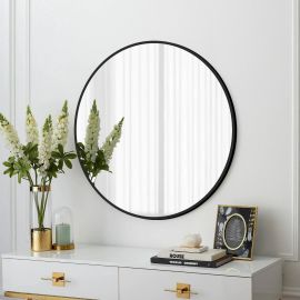 Gương tròn màu đen Beaquicy 24" Garden Wall Mirror Circle Wall Mirror with Towel Rack
