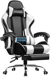 GTPLAYER Gaming Chair, ghế máy tính có chỗ để chân và hỗ trợ thắt lưng, ghế chơi game có thể điều chỉnh độ cao với mặt ngồi và tựa đầu xoay 360°, dùng cho văn phòng hoặc chơi game (Bạch Tuyết)
