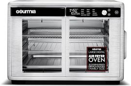 Gourmia French Door Digital Air Fryer Oven - Dung tích XL 37QT, 12 chế độ cài đặt trước, Công nghệ FryForce 360°, Khử nước, Chống dính, Nấu chậm, Phù hợp với Pizza 13 inch, Công suất 1700W, Thép không gỉ 