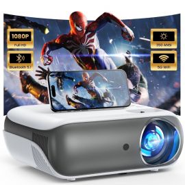 Máy chiếu Groview 5G, Máy chiếu 1080P gốc có WiFi và Bluetooth, Hỗ trợ 350 ANSI Lumen 4K,