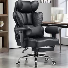 GTRACING Big and Tall Gaming Chair 400lbs Heavy Duty, ghế văn phòng chịu lực nặng có chỗ để chân và hỗ trợ thắt lưng lò xo túi tiện dụng, đệm lưng cao hình yên ngựa 3D giúp giảm đau lưng, màu đen mờ